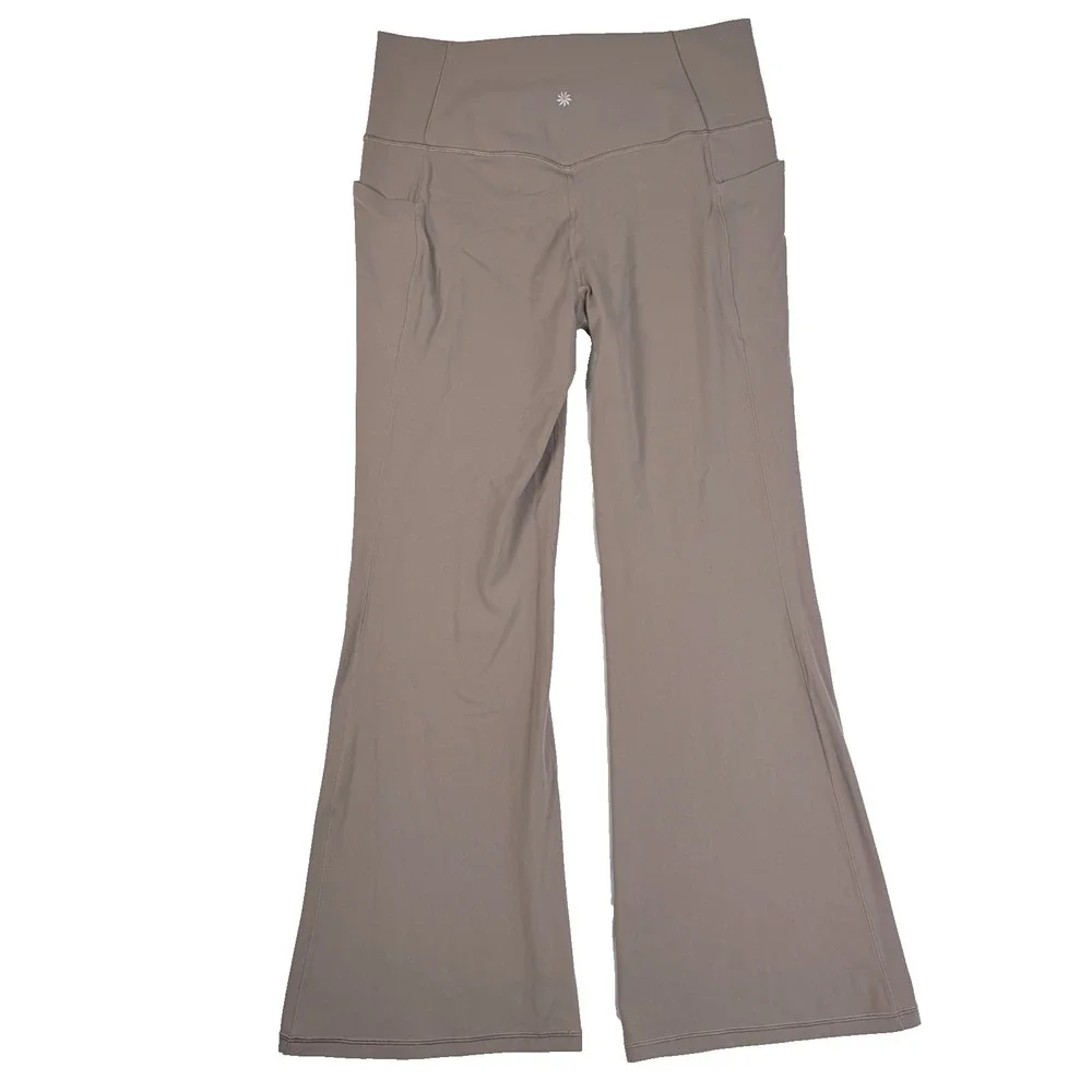 Athleta Women's Salutation Stash Flare Pants Stretch Pockets XL Pyrite Beige - Picture 2 of 6